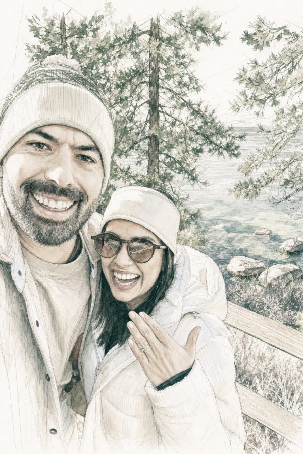 Milla e Sergio no dia do pedido, em Lake Tahoe